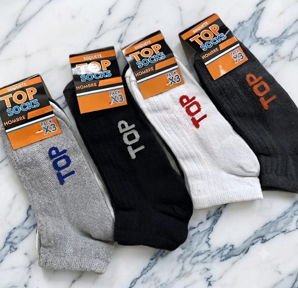 PACK X12 SOQUETE TOP SOCK LISO HOMBRE
