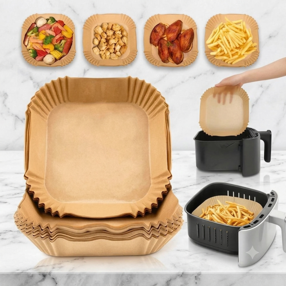 PACK X50 BANDEJAS DE PAPEL CUADRADAS PARA AIR FRYER