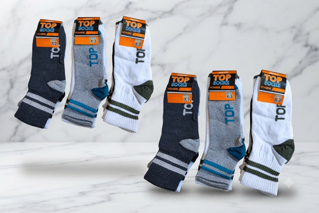 PACK X12 MEDIA 3/4 DOBLE RAYA TOP SOCKS HOMBRE