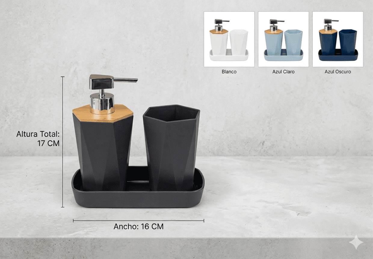 SET ACC BAÑO PLASTICO 3 PIEZAS EN CAJA 3 COL SURT