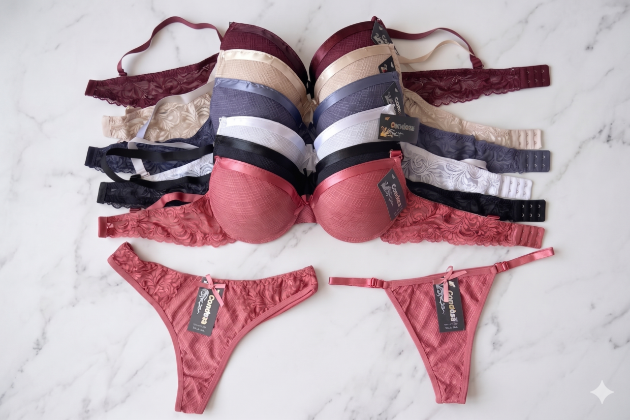 CONJUNTO CON ARO 3 PIEZAS LYCRA Y ENCAJE LABRADO "CONDEZA"