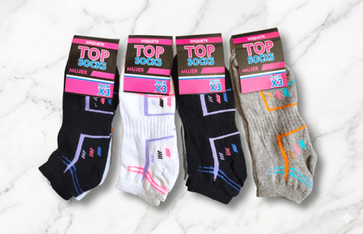 PACK X12 SOQUETE ESTAMPADO "TOP SOCKS" DAMA
