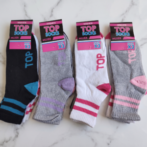 PACK X12 MEDIA 3/4 DOBLE RAYA TOP SOCKS DAMA