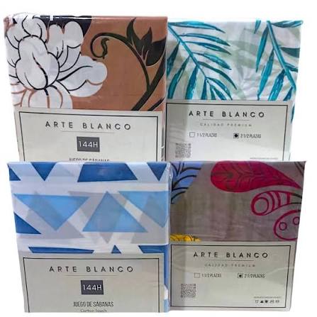 JUEGO DE SABANAS 2 1/2 pl. ESTAMPAS SURTIDAS ARTE BLANCO